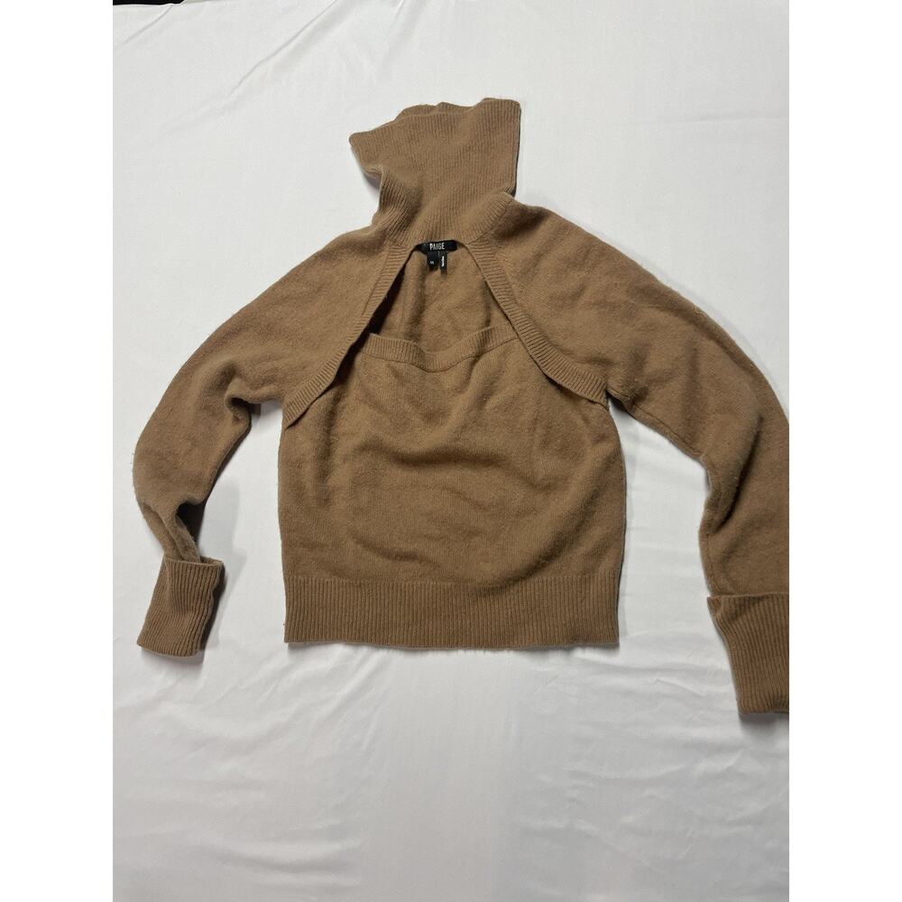 PAIGE Wool Blend Cherise Cutout Turtleneck Sweater Toffee Bronze Size S Womens